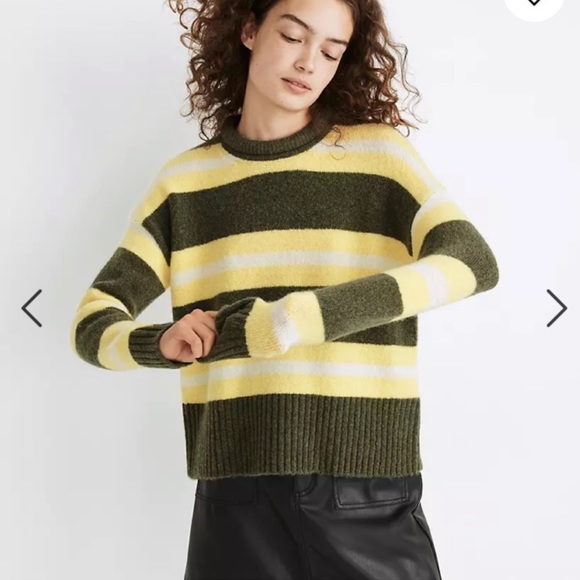 MADEWELL Striped Fulton Pullover Sweater WOOL BLEND. Color: Heather Gras… - Picture 1 of 11